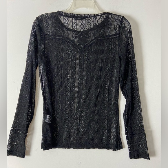 Grace Karin Womens Black Lace Long Sleeve See Through Top Sz M (sku328) - Picture 3 of 8
